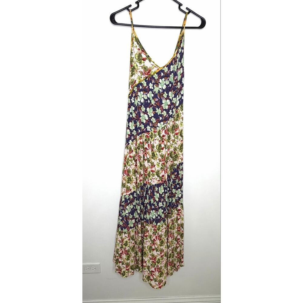 Easel Floral Color Block Tiered Maxi Dress Sz S Flowy Boho Peasant Prairie